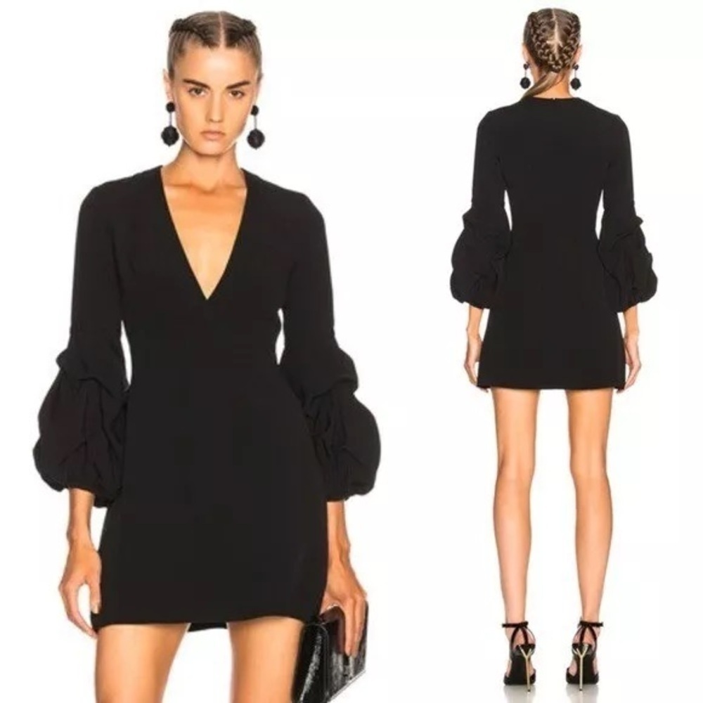Alexis Fia Plunging Black Balloon Ruffle Long Sleeve Dress